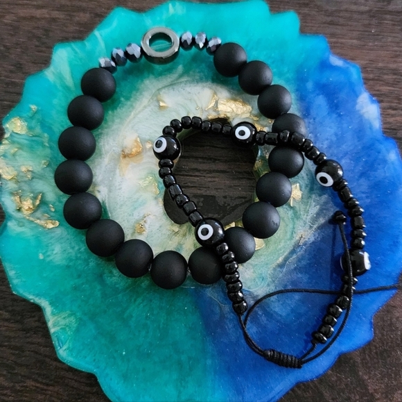 TMD Unisex Matte Black Beaded Bracelet - Picture 4 of 6